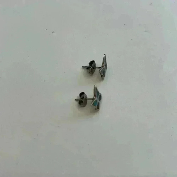 Vintage Butterfly earrings with Inlay Tiny Silver Colored - Picture 3 of 5